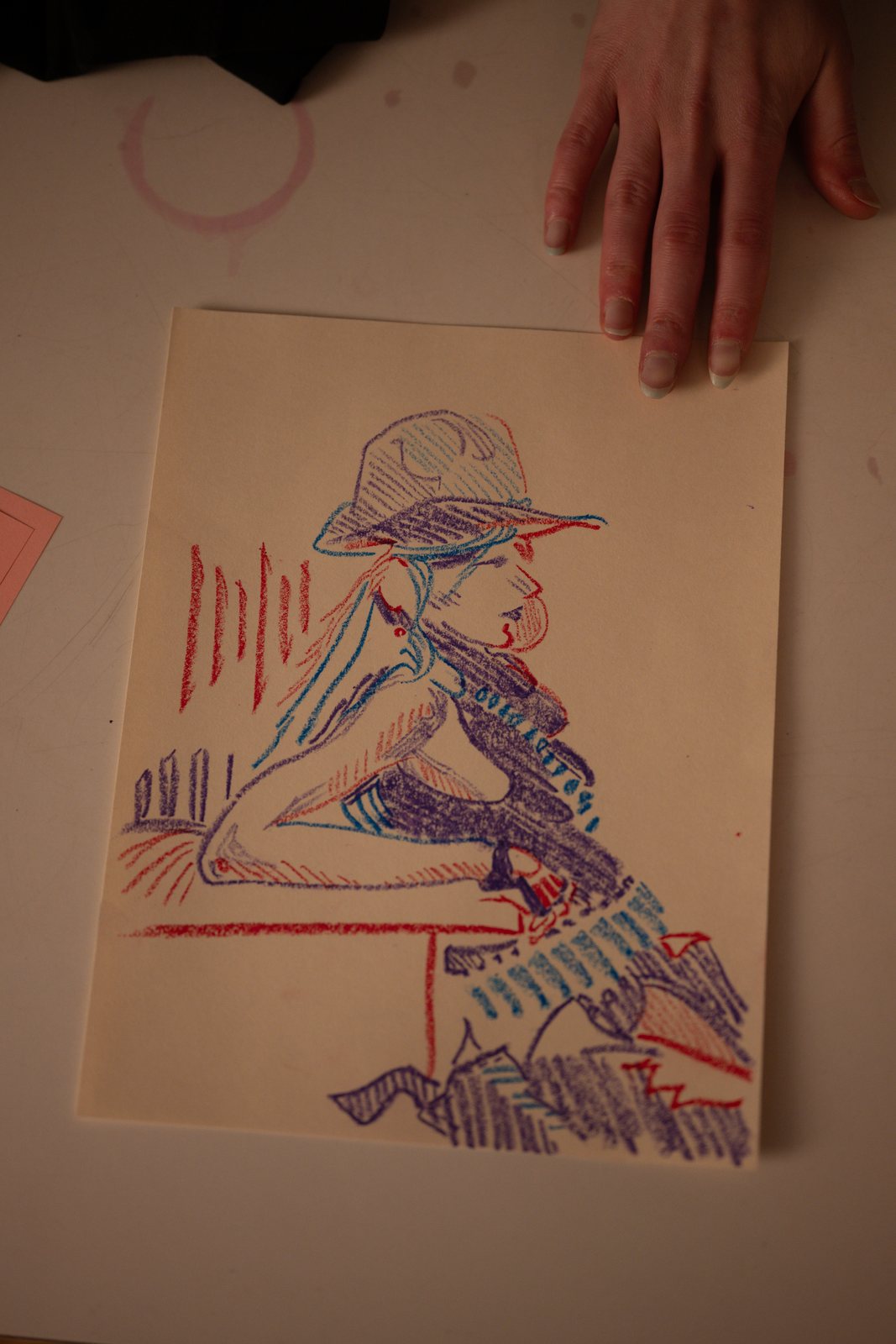 Gothic Country, a colourful crayon drawing of the model